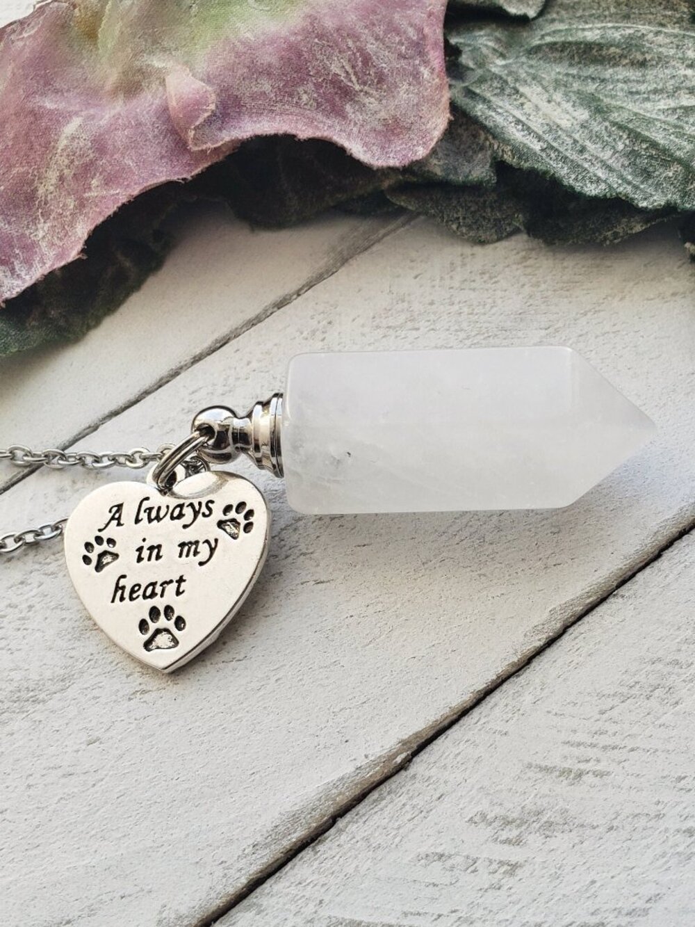 White Selenite Crystal Necklace Quartz Pet Memorial Remembrance Pendant